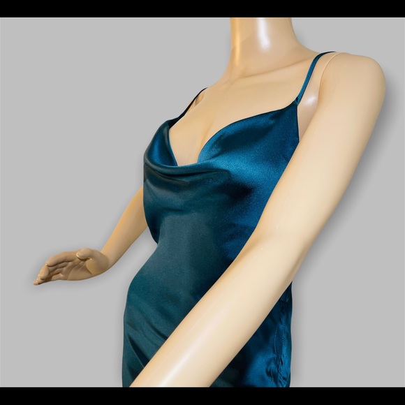 Sexy Split Ruched Women’s Navy Blue Satin Body Dress New - Picture 4 of 11